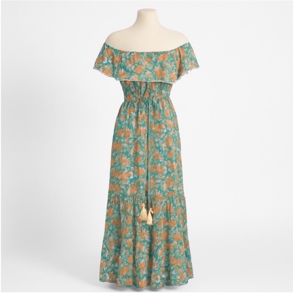 Miss June Dresses & Skirts - Miss June Boho Maxi Dress Floral Tiered Off Shoulder Teal Green Coral One Size